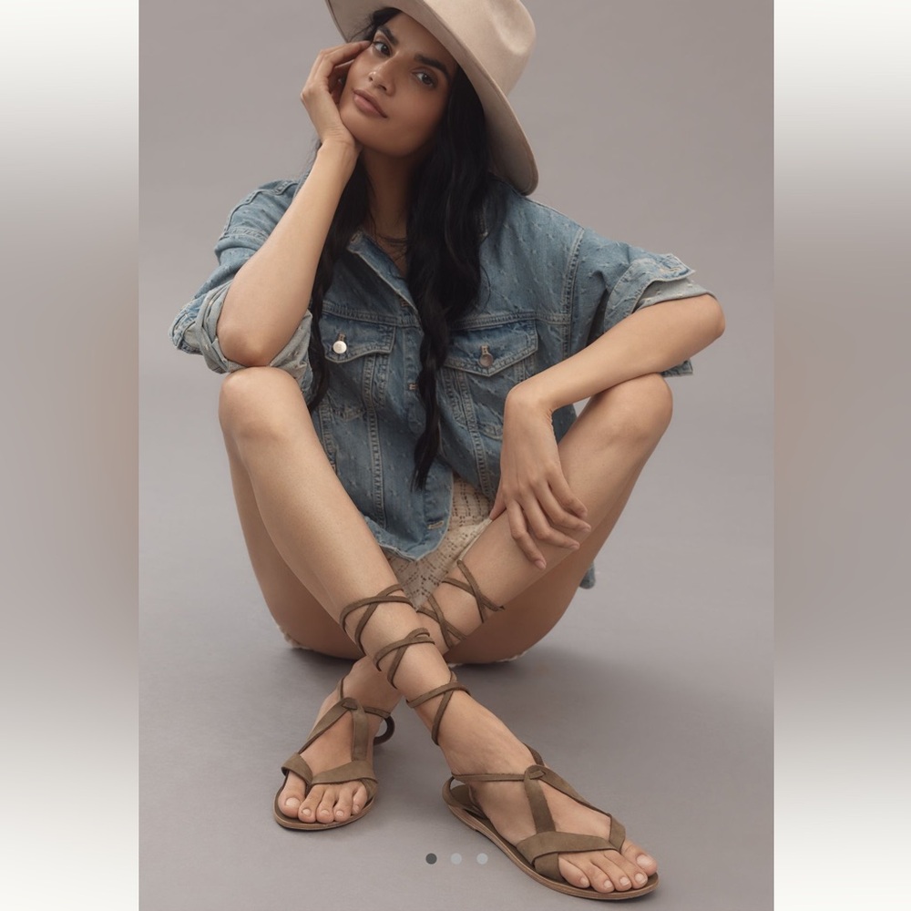 NIB Anthropologie KYMA Kastos Lace-Up Sandals Army Green Suede Sz 39 =8 - 8.5